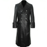 German Classic Officer Military World War 2 Trench Black Costume Leather Coat